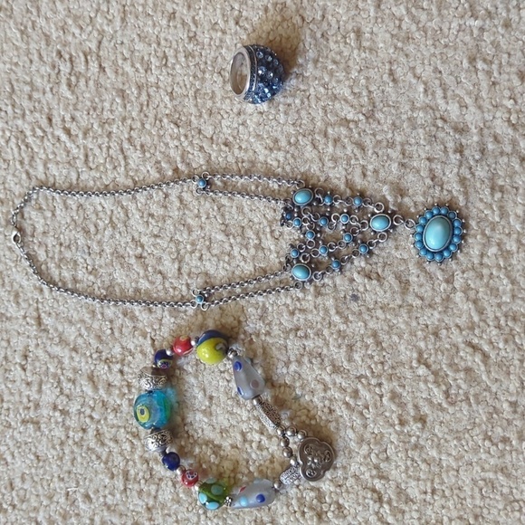 Jewelry Bundle Colorful Bracelet Blue Necklace Blue Ring - Picture 1 of 4